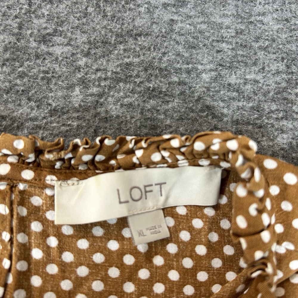 Loft Polka Dot Long Sleeve Blouse Women's XL Pleated Front Ruffled Neck Office - Picture 4 of 8